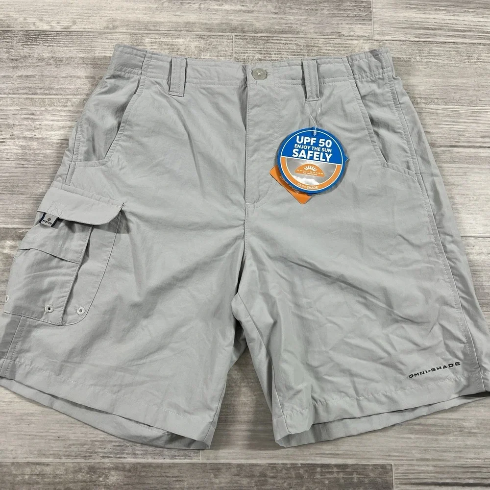 Columbia Men's Small‎ Cargo Shorts Light Grey PFG Bahama Omni-Shade (019) UPF 50